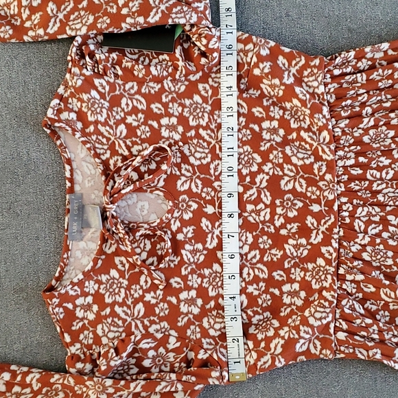 🆕️ Lark + Grey Women's Floral Rust Orange Long Sleeve Pleated Dress SIZE: PS - Picture 9 of 13